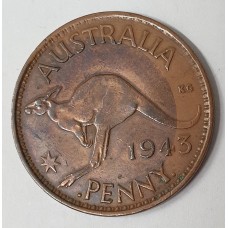 AUSTRALIA 1943 . ONE 1 PENNY . ERROR . OFF CENTRE